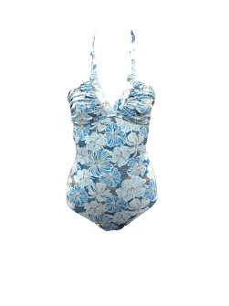 Hibiscus Blues Shirred Halter One Piece